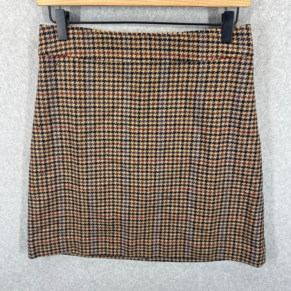 J.Crew Houndstooth Mini Skirt Womens 4 Brown Wool Blend Plaid Lined BA851 NWT